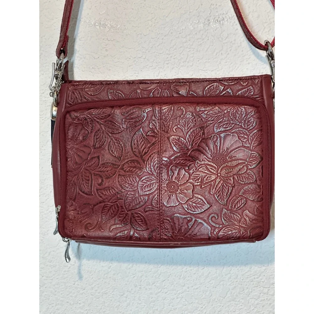 Gun Tote'n Mamas Burgundy Floral Embossed Leather Concealed Carry Crossbody Bag